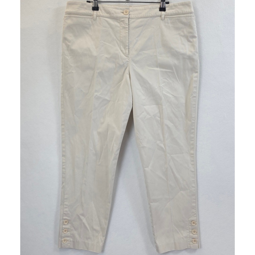 Talbots Perfect Crop Button Hem Beige Women 12 Preppy Classic Neutral Workwear